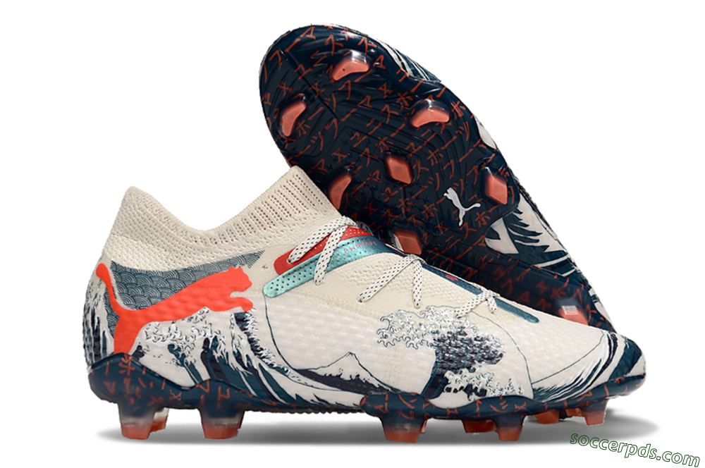 Puma Future Ultimate FG Low-Tops Football Boots - Beige/Blue/Red 1