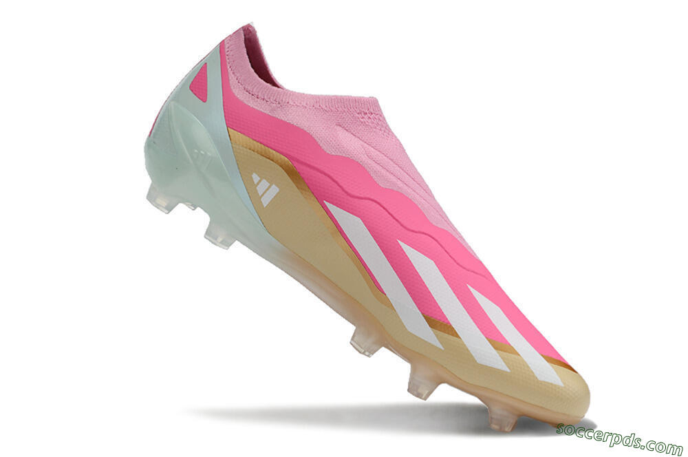 Adidas X Crazyfast+ Laceless FG Low-Tops Football Boots - Pink/White/Gold/Jade 4