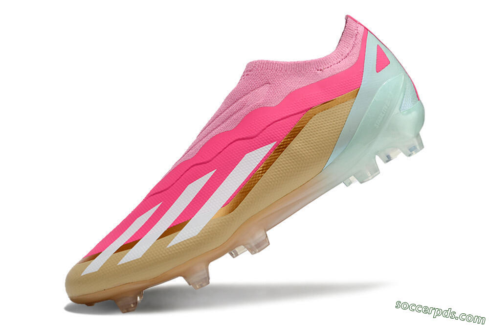 Adidas X Crazyfast+ Laceless FG Low-Tops Football Boots - Pink/White/Gold/Jade 5