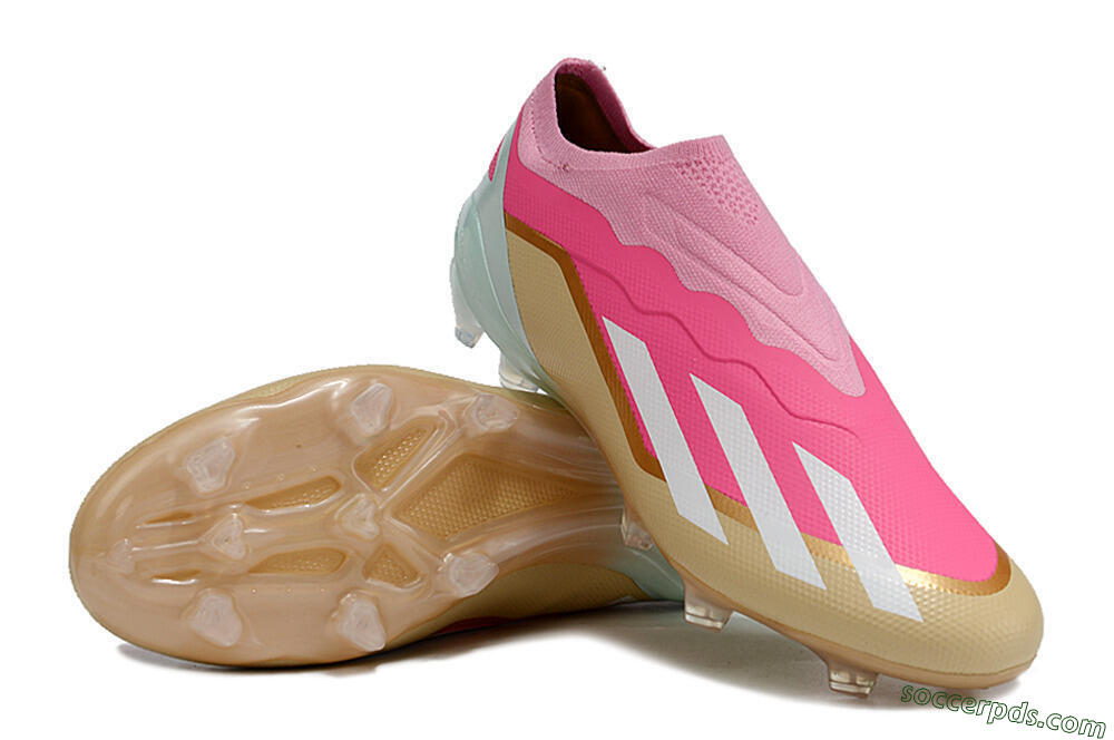 Adidas X Crazyfast+ Laceless FG Low-Tops Football Boots - Pink/White/Gold/Jade 3