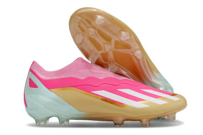 Adidas X Crazyfast+ Laceless FG Low-Tops Football Boots - Pink/White/Gold/Jade
