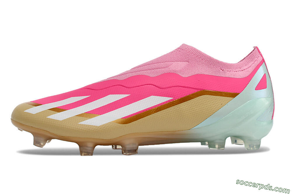 Adidas X Crazyfast+ Laceless FG Low-Tops Football Boots - Pink/White/Gold/Jade 2