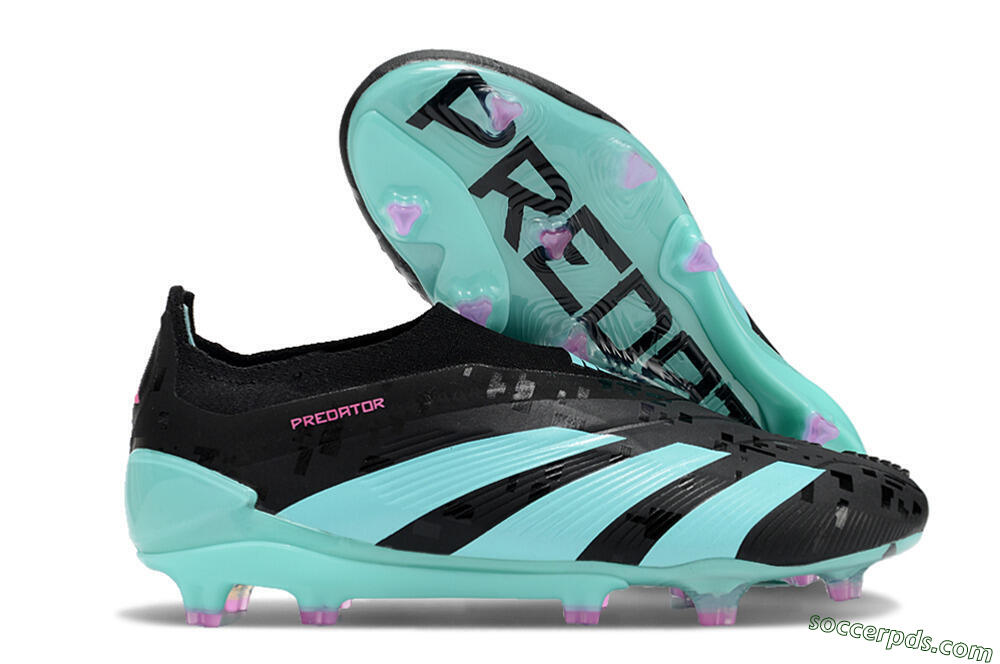 Adidas Predator+ Elite Laceless FG Low-Tops Football Boots - Black/Jade/Pink 1
