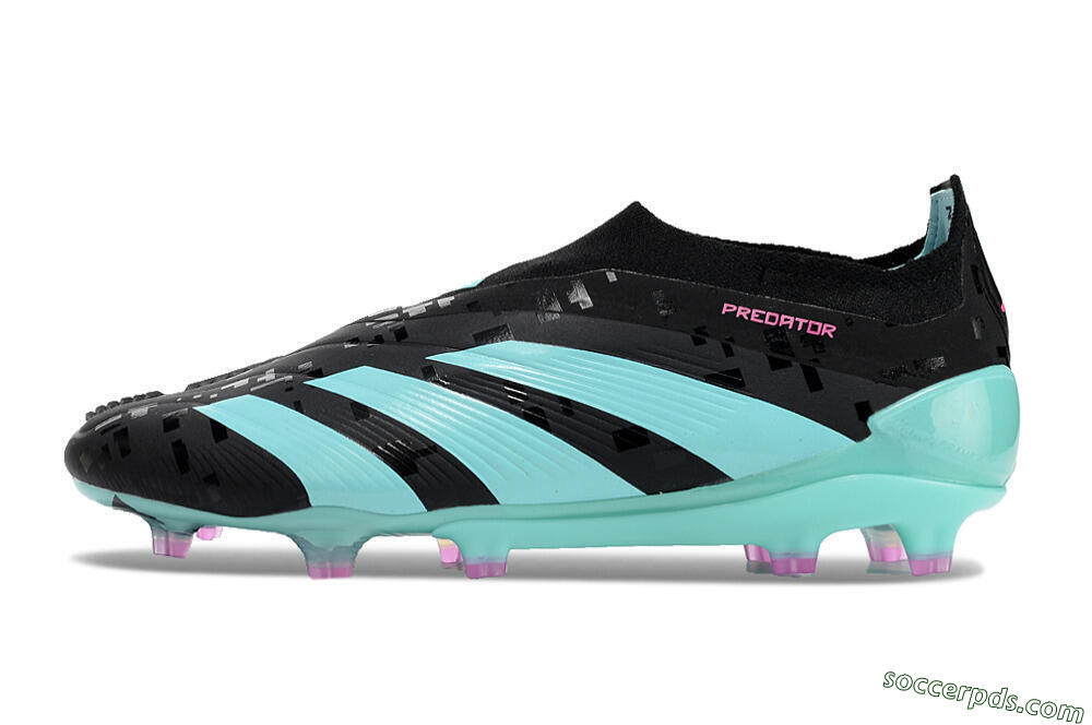Adidas Predator+ Elite Laceless FG Low-Tops Football Boots - Black/Jade/Pink 2