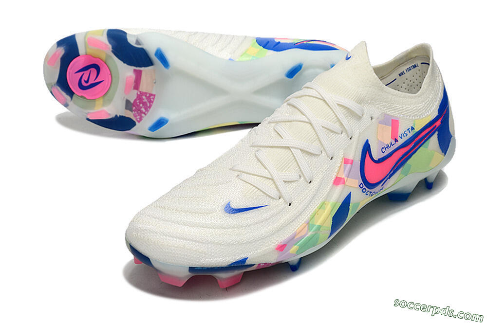 Nike Phantom Luna Elite NU FG Low-Tops Football Boots - Beige/Blue/Yellow/Pink 3