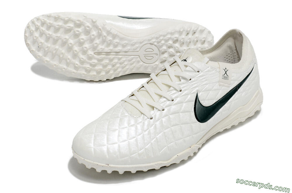 Nike Tiempo Legend 10 Pro TF Low-Tops Football Shoes - White/Green 3