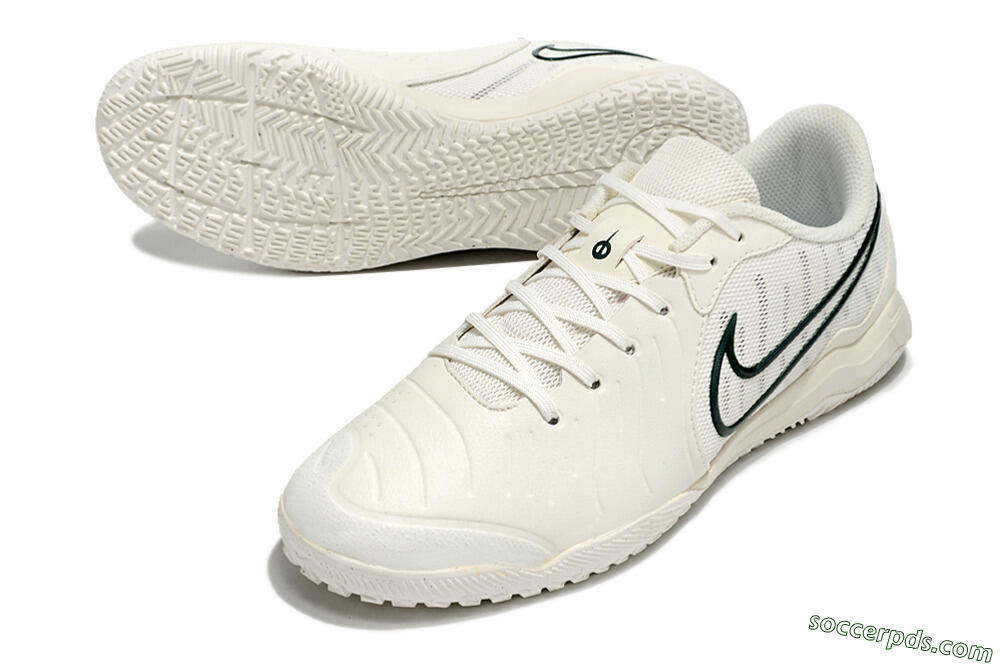 Nike Tiempo Legend 10 Academy IC Low-Tops Football Shoes - White/Green 3