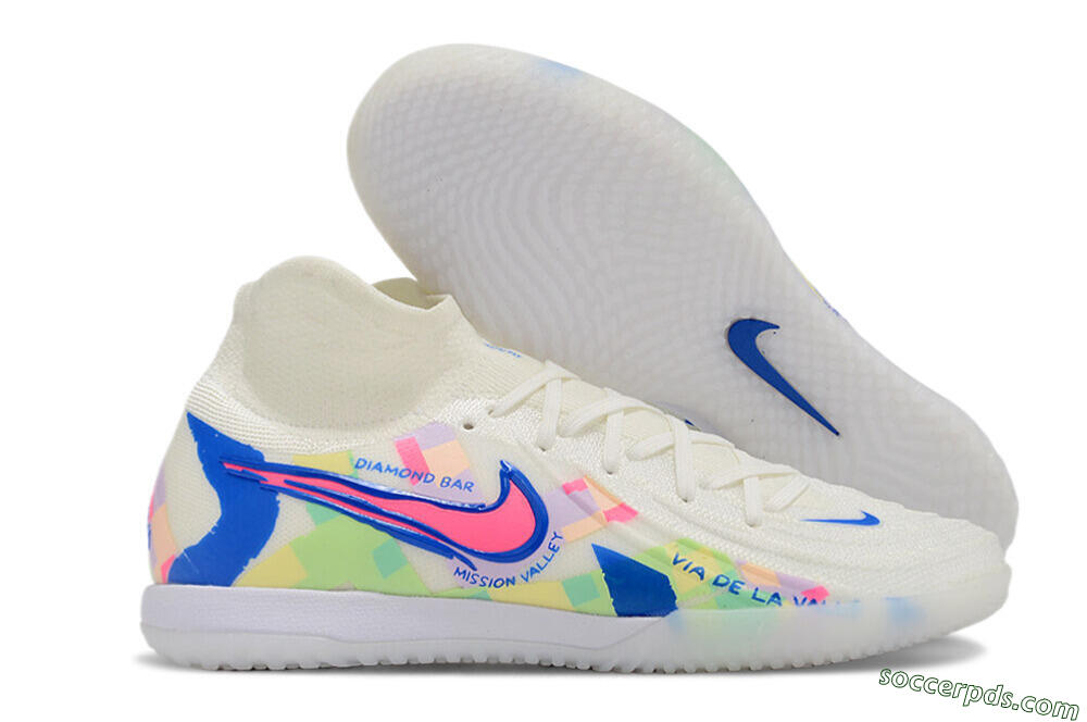 Nike Phantom Luna Elite NU IC High-Tops Football Shoes - Beige/Blue/Yellow/Pink 1