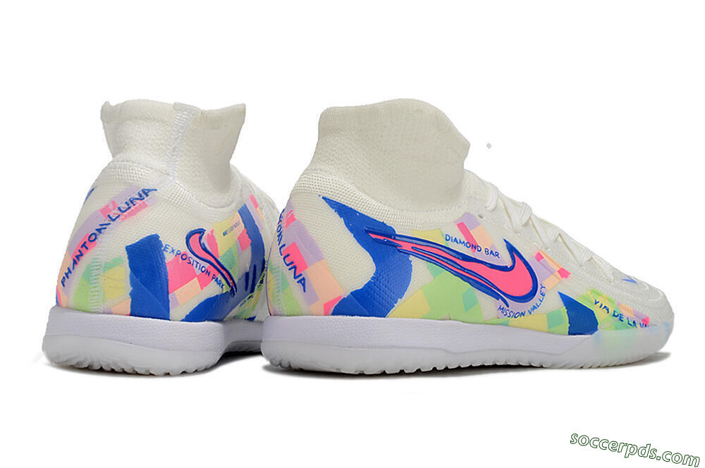 Nike Phantom Luna Elite NU IC High-Tops Football Shoes - Beige/Blue/Yellow/Pink 6