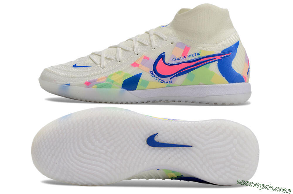 Nike Phantom Luna Elite NU IC High-Tops Football Shoes - Beige/Blue/Yellow/Pink 0
