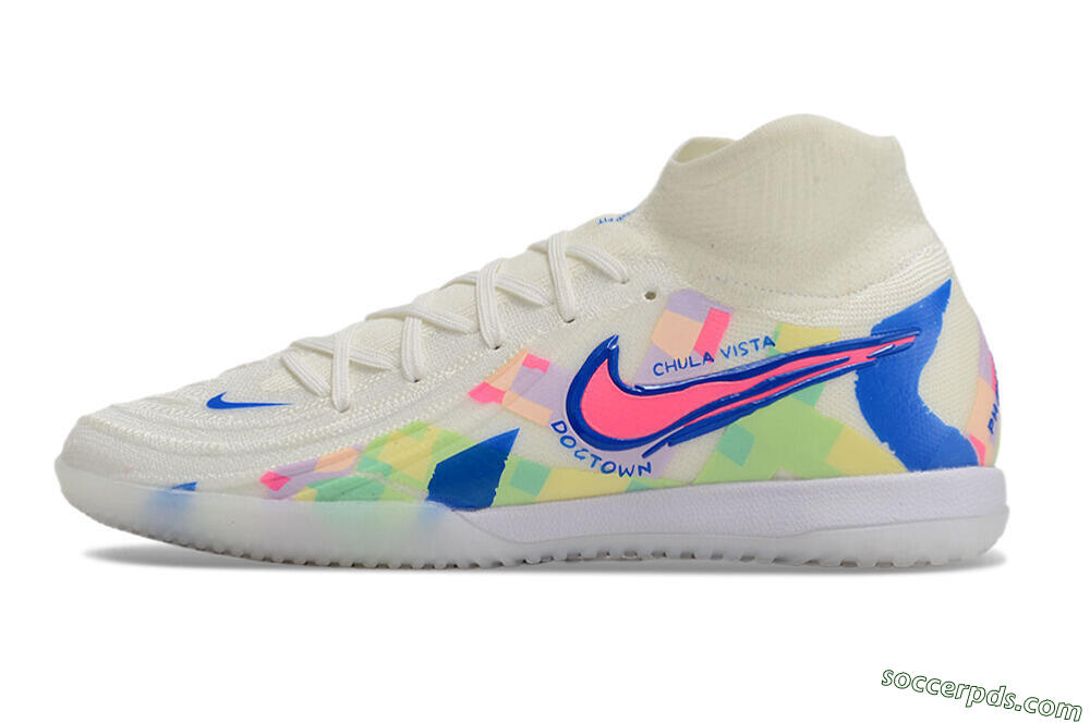 Nike Phantom Luna Elite NU IC High-Tops Football Shoes - Beige/Blue/Yellow/Pink 2