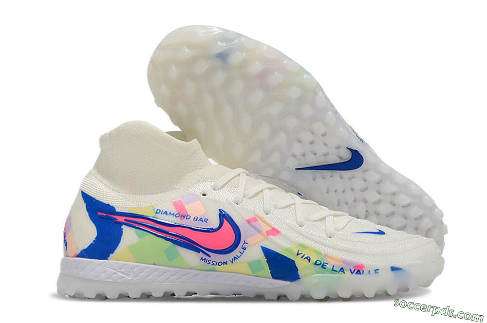 Nike Phantom Luna Elite NU TF High-Tops Football Shoes - Beige/Blue/Yellow/Pink 1