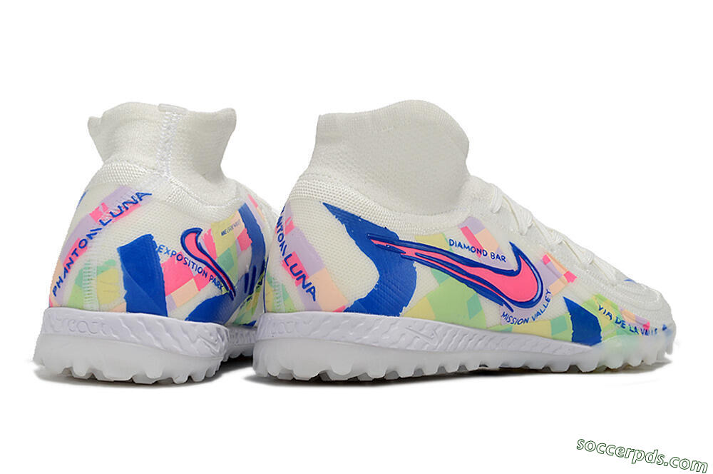 Nike Phantom Luna Elite NU TF High-Tops Football Shoes - Beige/Blue/Yellow/Pink 6