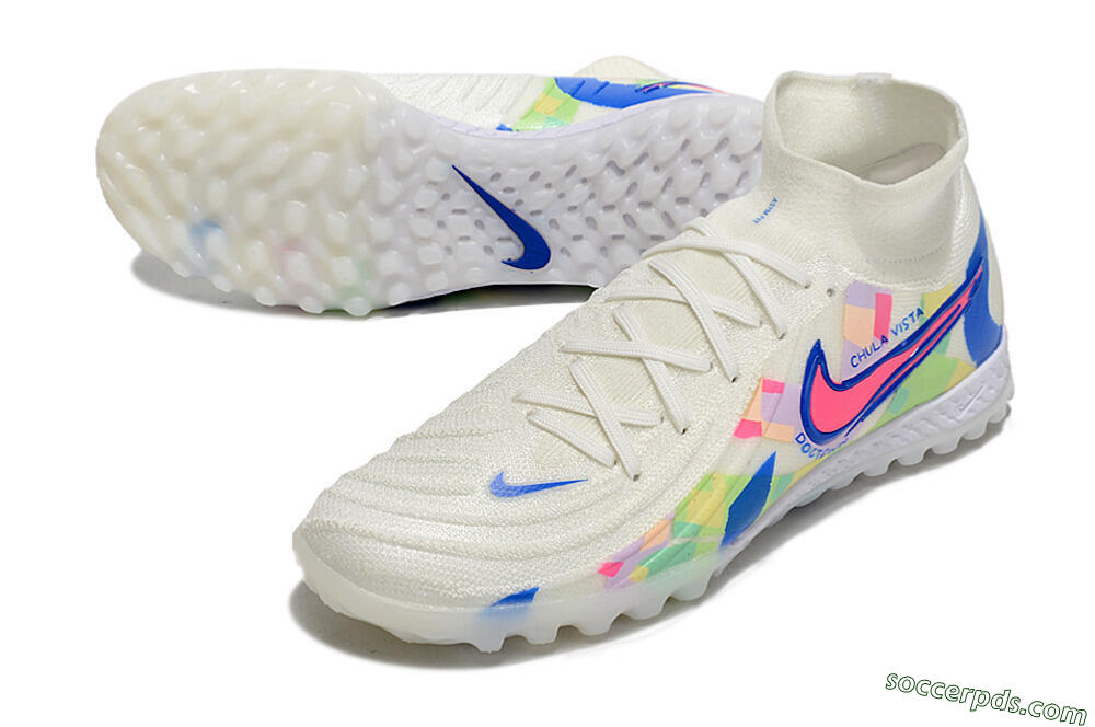 Nike Phantom Luna Elite NU TF High-Tops Football Shoes - Beige/Blue/Yellow/Pink 3
