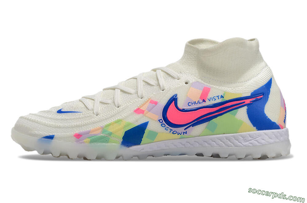 Nike Phantom Luna Elite NU TF High-Tops Football Shoes - Beige/Blue/Yellow/Pink 2