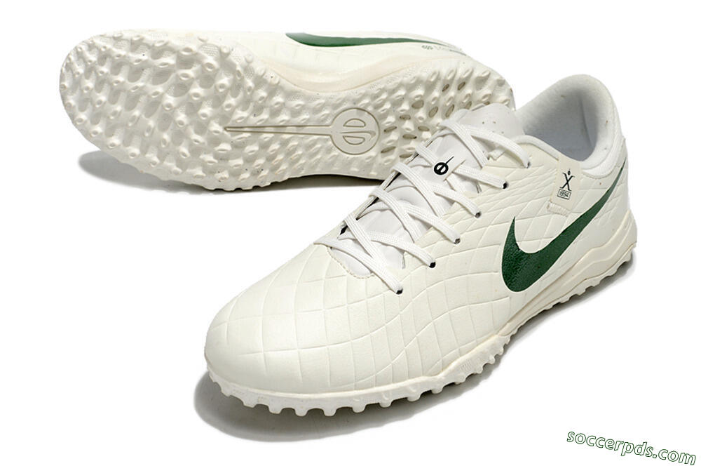 Nike Tiempo Legend 10 Academy TF Low-Tops Football Shoes - White/Green 3