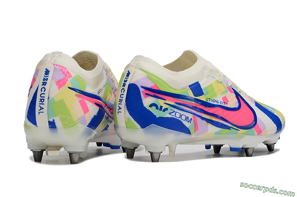 Nike Air Zoom Mercurial Vapor 15 Elite SG Low-Tops Football Boots - Beige/Blue/Yellow/Pink 6