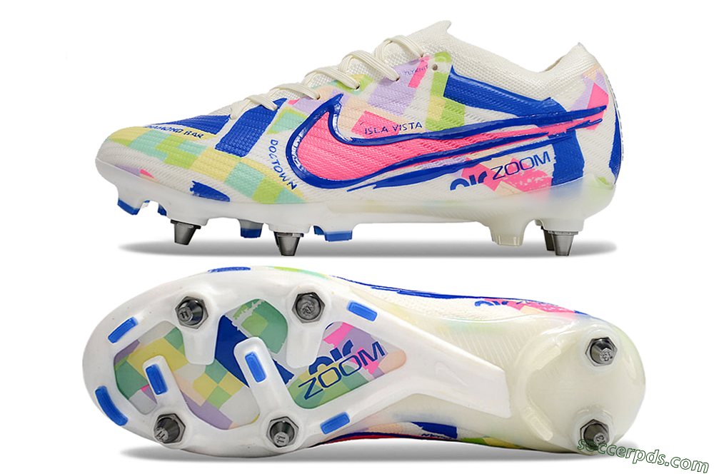 Nike Air Zoom Mercurial Vapor 15 Elite SG Low-Tops Football Boots - Beige/Blue/Yellow/Pink 0