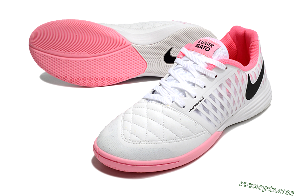 Nike Lunar Gato 2 IC Low-Tops Football Shoes - White/Pink/Black 3