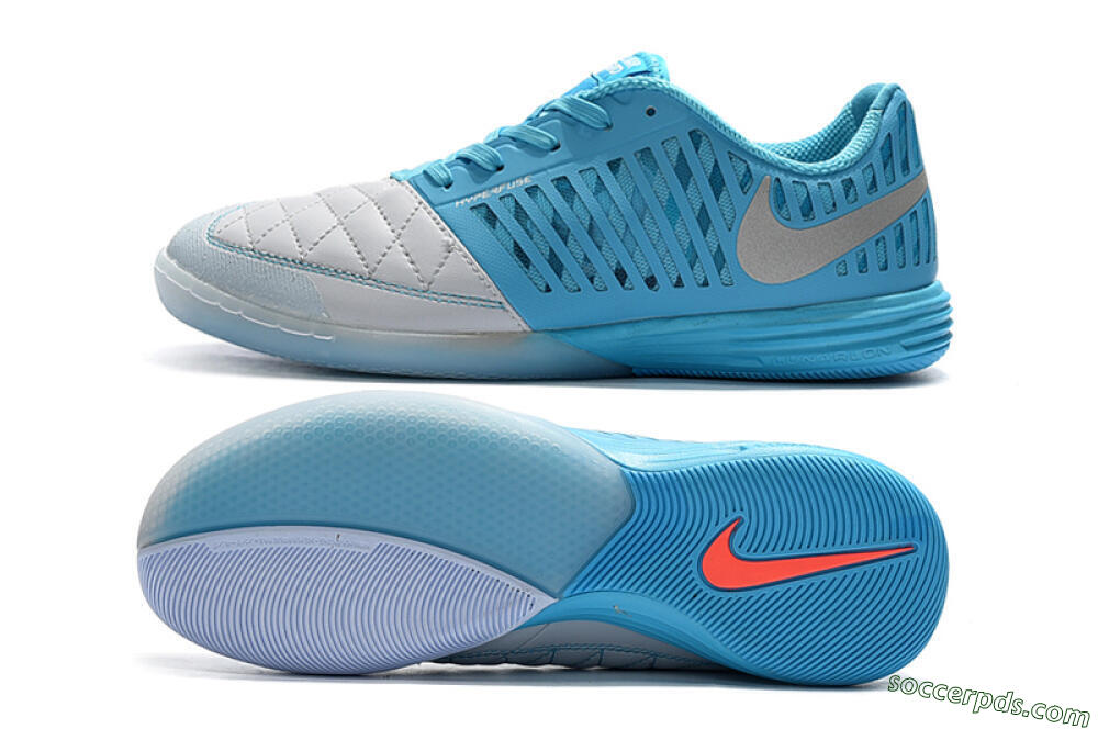 Nike Lunar Gato 2 IC Low-Tops Football Shoes - White/Blue/Silver 0