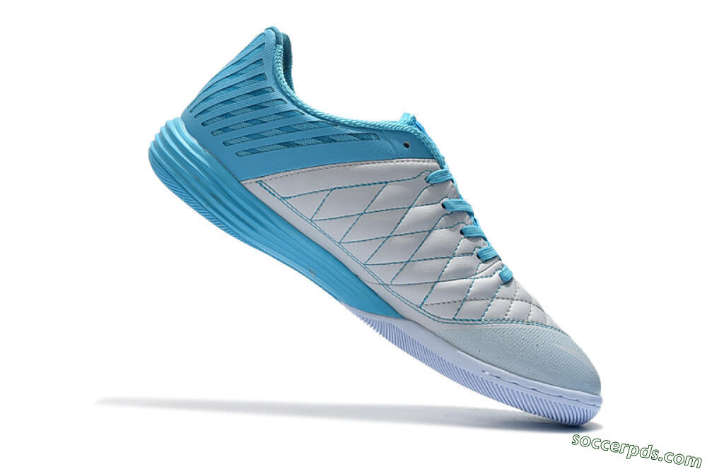 Nike Lunar Gato 2 IC Low-Tops Football Shoes - White/Blue/Silver 5