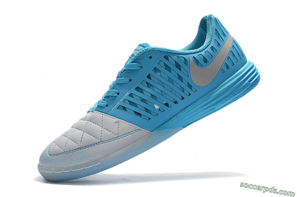Nike Lunar Gato 2 IC Low-Tops Football Shoes - White/Blue/Silver 6