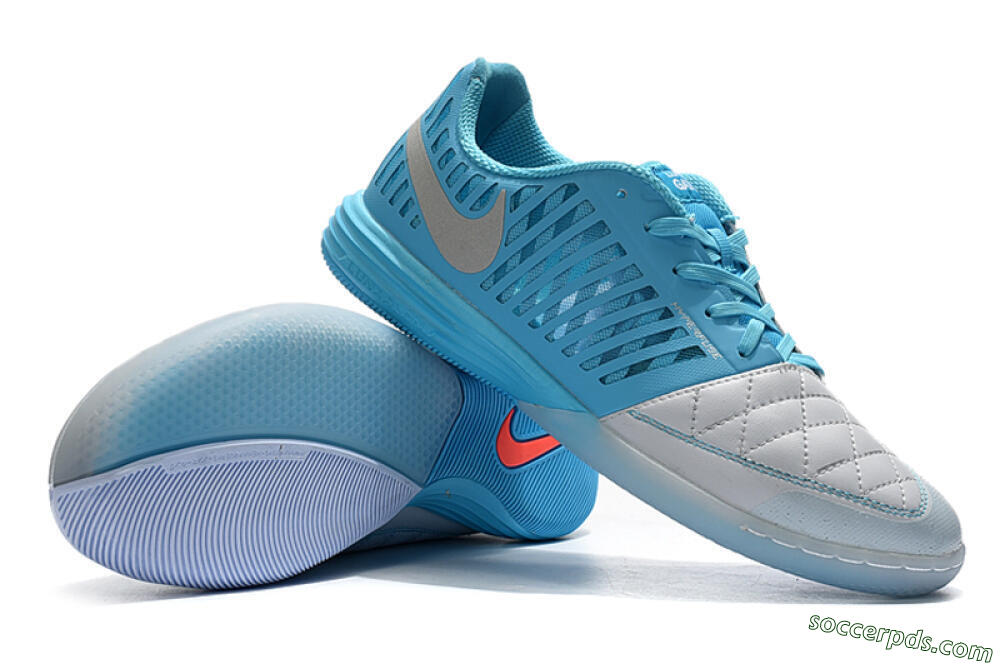 Nike Lunar Gato 2 IC Low-Tops Football Shoes - White/Blue/Silver 3