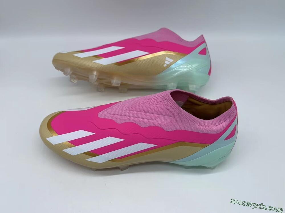 Adidas X Crazyfast+ Laceless FG Low-Tops Football Boots - Pink/White/Gold/Jade
