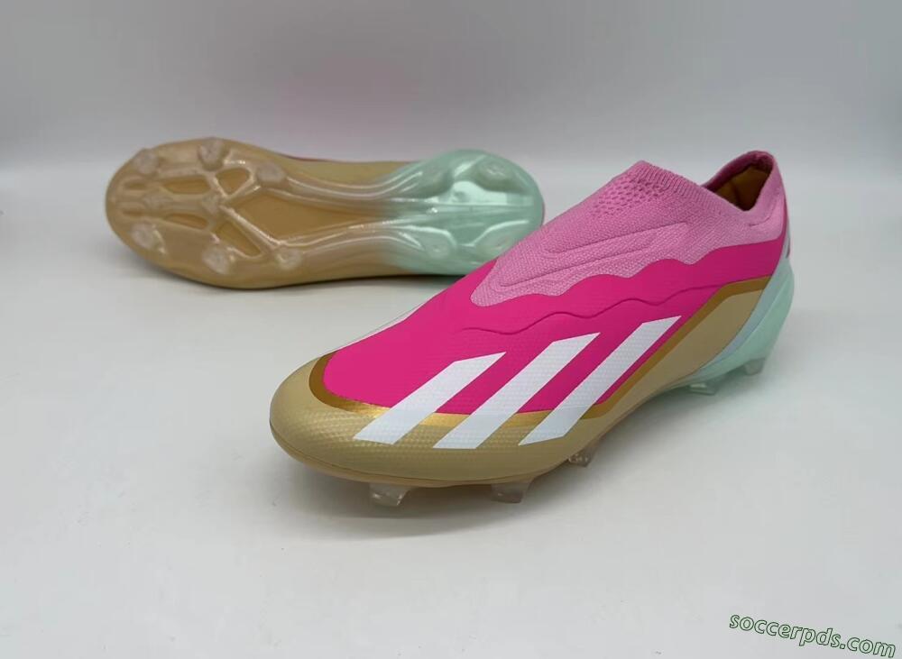 Adidas X Crazyfast+ Laceless FG Low-Tops Football Boots - Pink/White/Gold/Jade