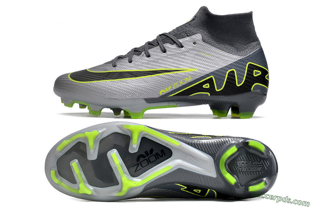 Nike Air Zoom Mercurial Superfly 9 Elite FG High-Tops Football Boots - Silver/Grey/Green 0