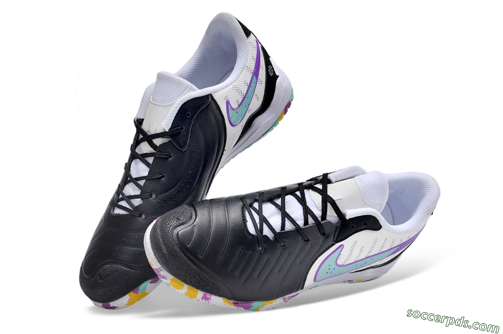 Nike Tiempo Legend 10 IC Low-Tops Football Shoes - Black/White/Jade/Purple 3