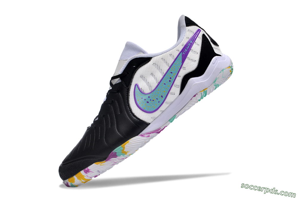 Nike Tiempo Legend 10 IC Low-Tops Football Shoes - Black/White/Jade/Purple 4