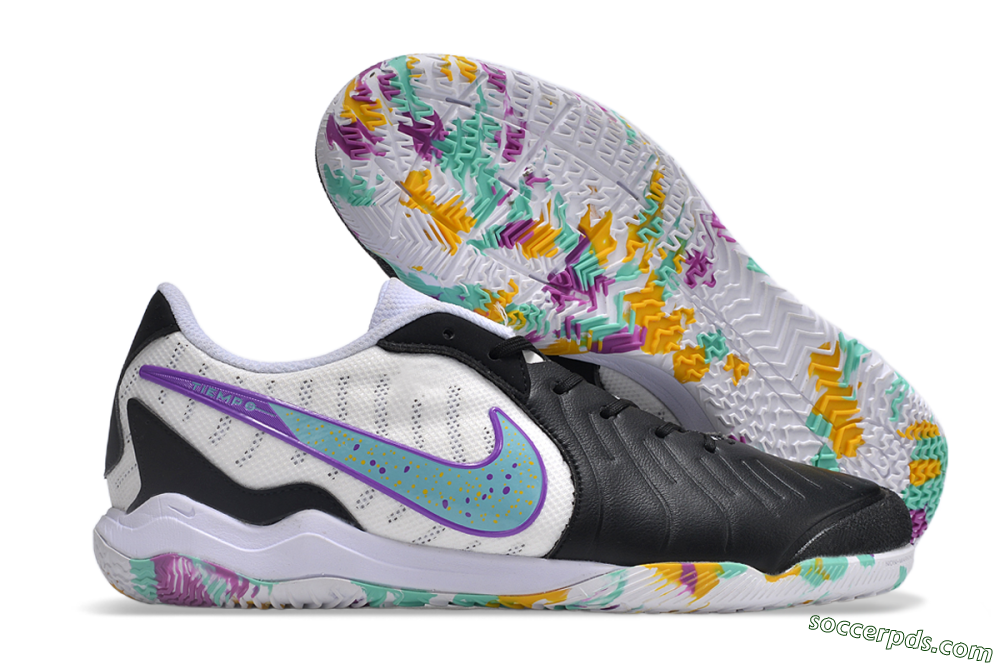 Nike Tiempo Legend 10 IC Low-Tops Football Shoes - Black/White/Jade/Purple 1