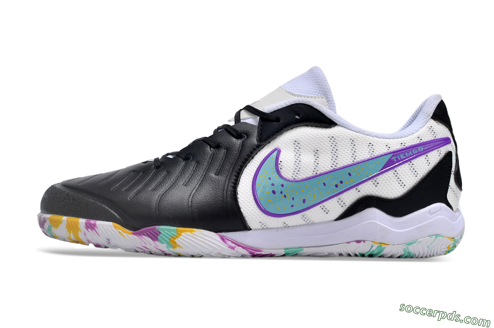 Nike Tiempo Legend 10 IC Low-Tops Football Shoes - Black/White/Jade/Purple 2