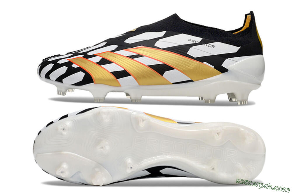 Adidas Predator 24 Elite Laceless FG Low-Tops Football Boots - Black/White/Gold 0
