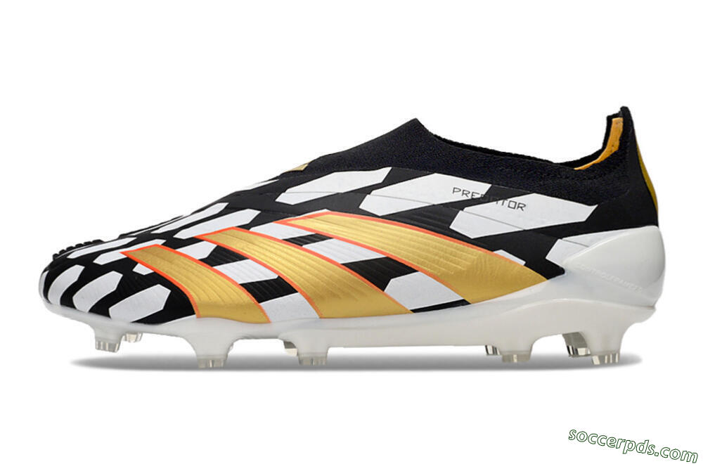 Adidas Predator 24 Elite Laceless FG Low-Tops Football Boots - Black/White/Gold 2