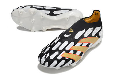 Adidas Predator 24 Elite Laceless FG Low-Tops Football Boots - Black/White/Gold