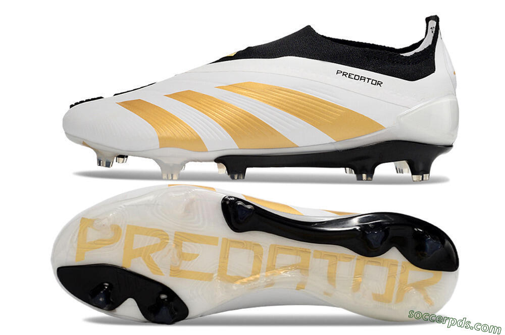 Adidas Predator 24 Elite Laceless FG Low-Tops Football Boots - White/Gold/Black 0