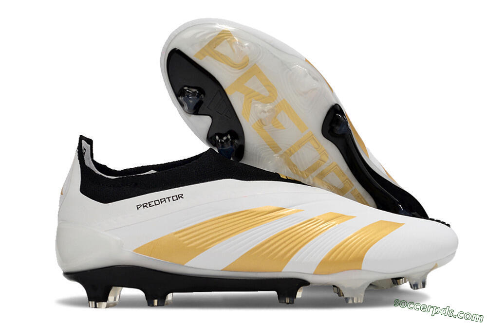 Adidas Predator 24 Elite Laceless FG Low-Tops Football Boots - White/Gold/Black 1