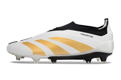 Adidas Predator 24 Elite Laceless FG Low-Tops Football Boots - White/Gold/Black