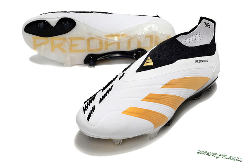 Adidas Predator 24 Elite Laceless FG Low-Tops Football Boots - White/Gold/Black 3