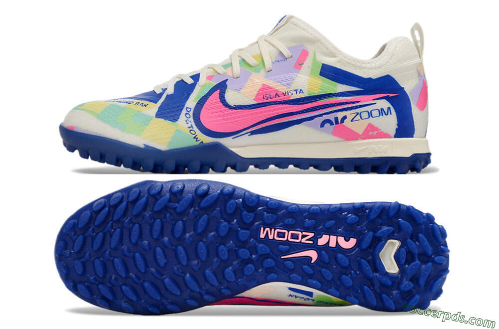 Nike Air Zoom Mercurial Vapor 15 Pro TF Low-Tops Football Shoes - White/Pink/Blue/Yellow 0