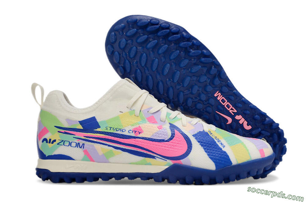 Nike Air Zoom Mercurial Vapor 15 Pro TF Low-Tops Football Shoes - White/Pink/Blue/Yellow 1