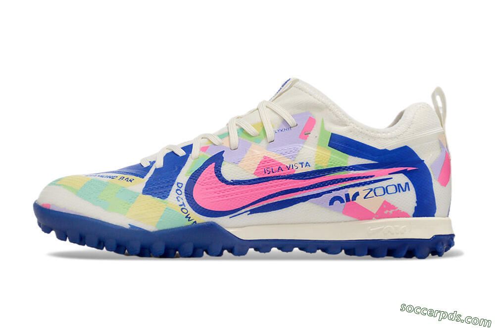 Nike Air Zoom Mercurial Vapor 15 Pro TF Low-Tops Football Shoes - White/Pink/Blue/Yellow 2