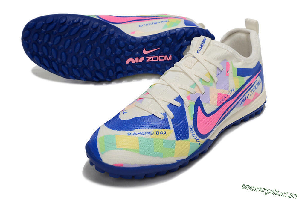 Nike Air Zoom Mercurial Vapor 15 Pro TF Low-Tops Football Shoes - White/Pink/Blue/Yellow 3