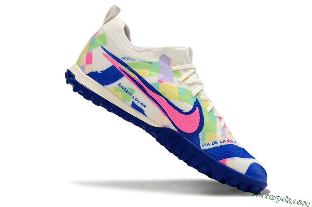 Nike Air Zoom Mercurial Vapor 15 Pro TF Low-Tops Football Shoes - White/Pink/Blue/Yellow 4