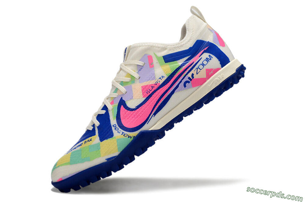 Nike Air Zoom Mercurial Vapor 15 Pro TF Low-Tops Football Shoes - White/Pink/Blue/Yellow 5