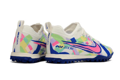 Nike Air Zoom Mercurial Vapor 15 Pro TF Low-Tops Football Shoes - White/Pink/Blue/Yellow