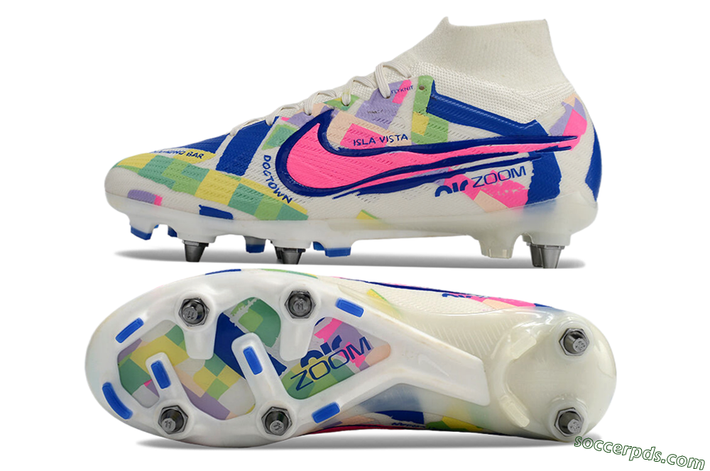 Nike Air Zoom Mercurial Superfly 9 Elite SG High-Tops Football Boots - White/Pink/Blue/Yellow 0