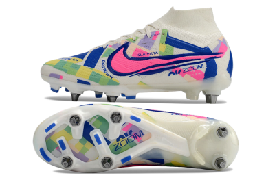 Nike Air Zoom Mercurial Superfly 9 Elite SG High-Tops Football Boots - White/Pink/Blue/Yellow